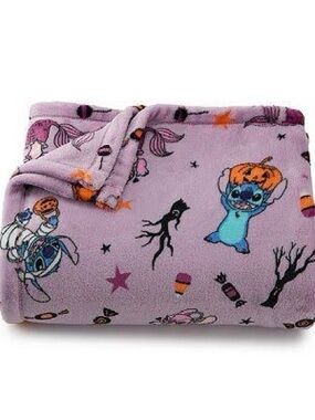 Authentic Lavender Halloween Stitch Print Plush Throw Blanket